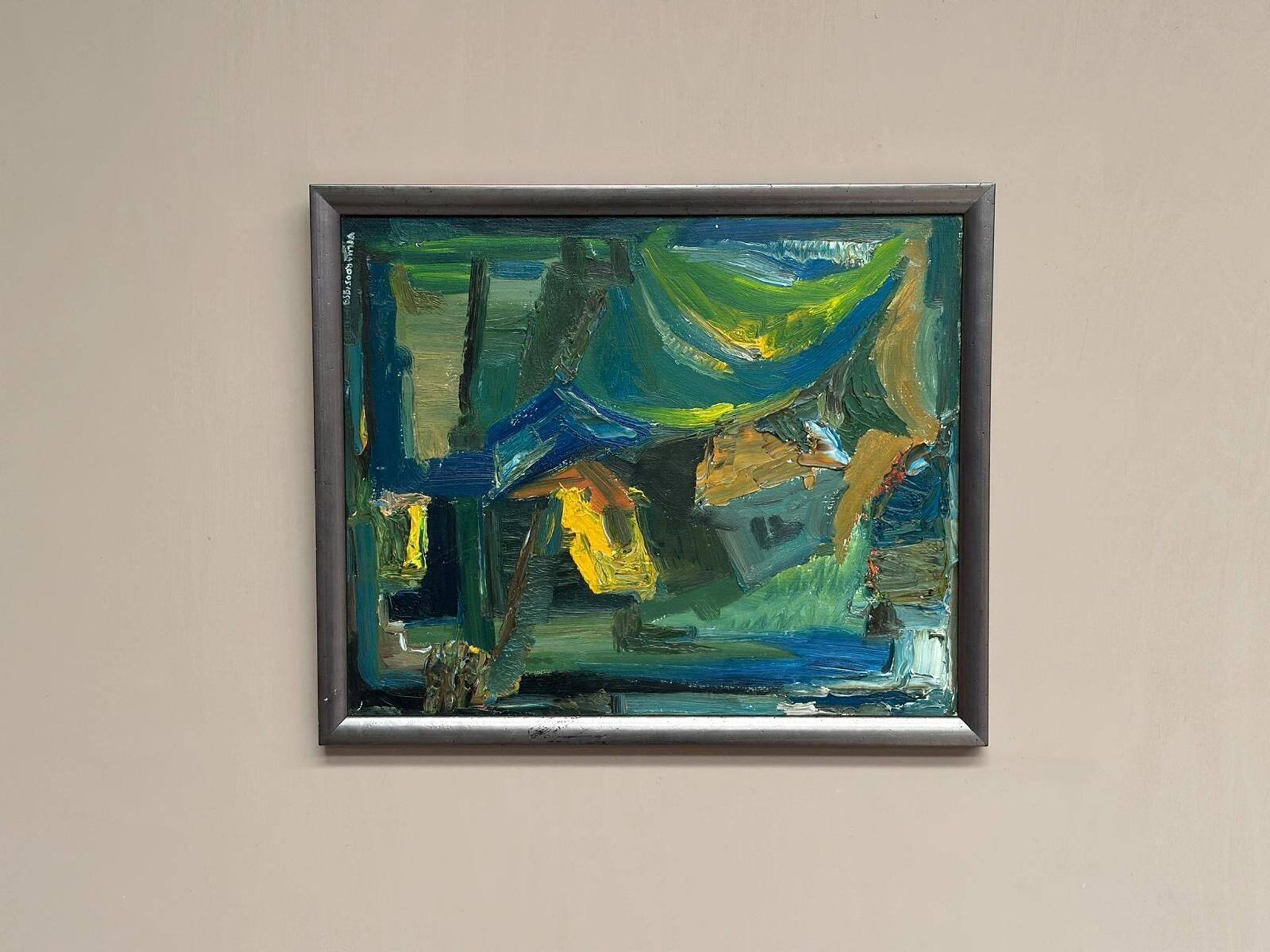 Original Mid Century Swedish Oil On Panel – “Abstract Motif” By Wilma Roos – Dated 1959 – Vintage & Framed