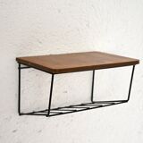 Swedish metal and teak hanging bedside table