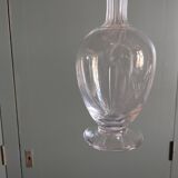 Antique carved crystal decanter - flat ribbed neck - early 20th