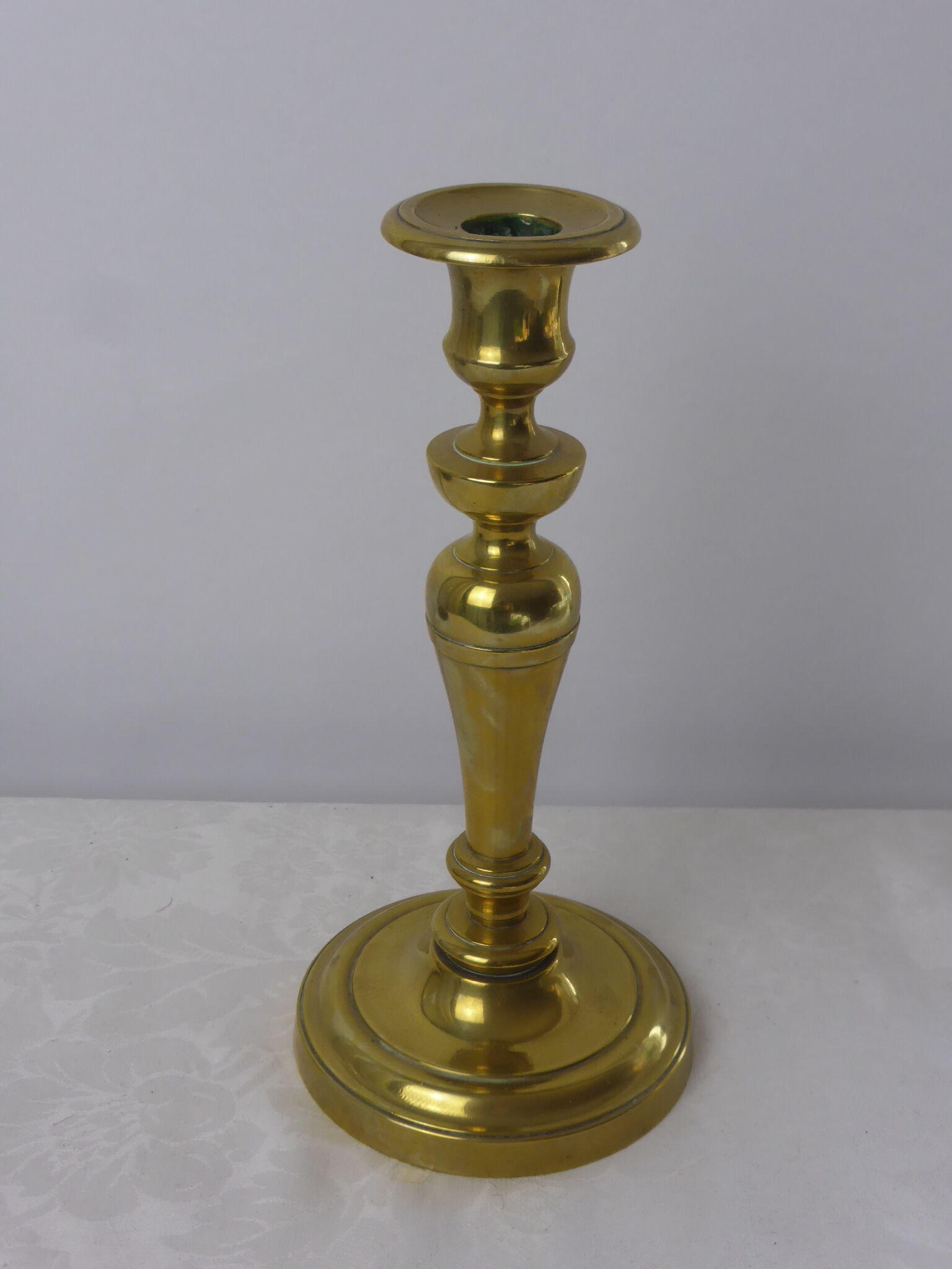 Old candlestick baluster foot round gilded brass-Ht 26cm
