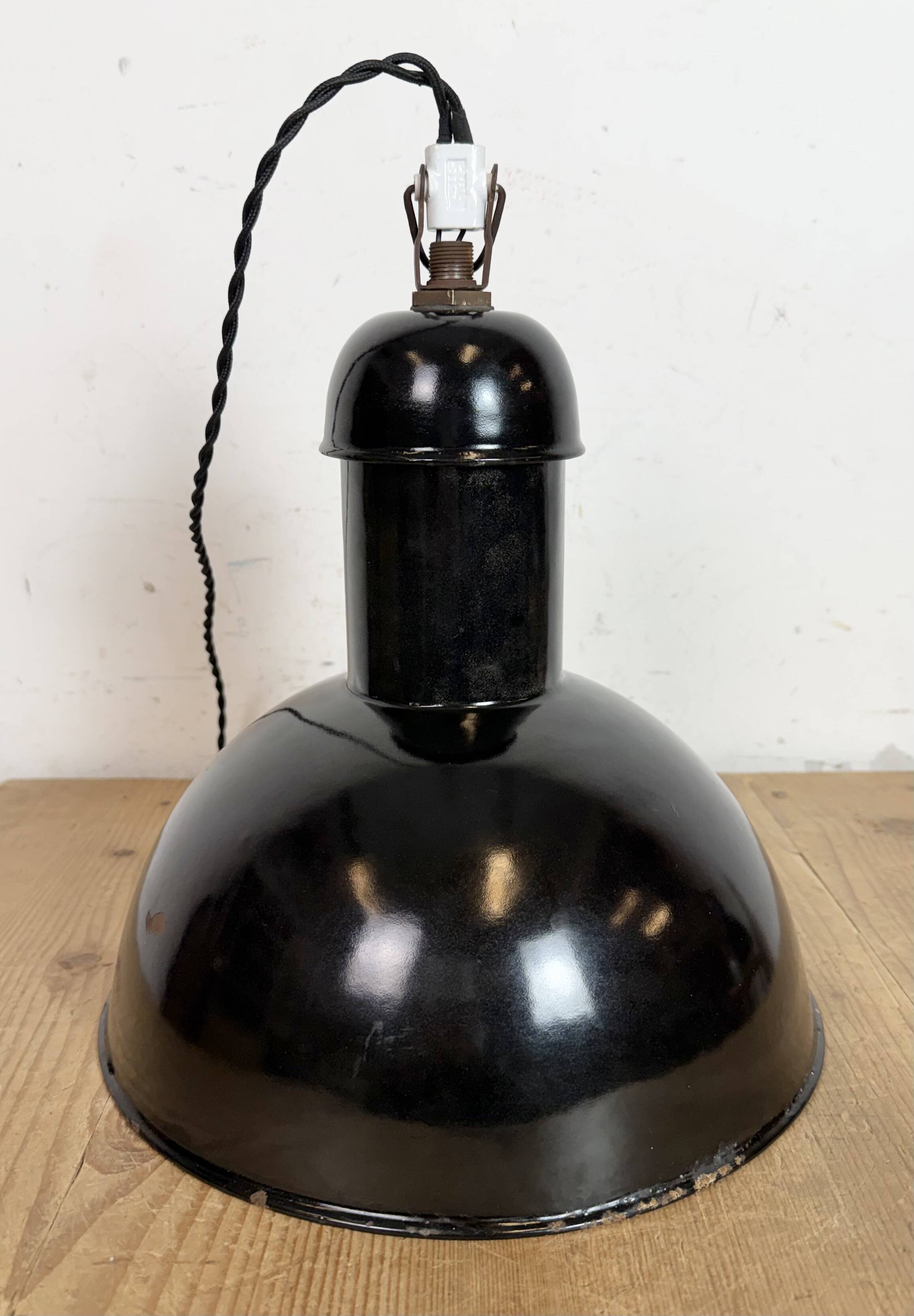 Black Enamel Industrial Pendant Lamp from AEG, 1930s