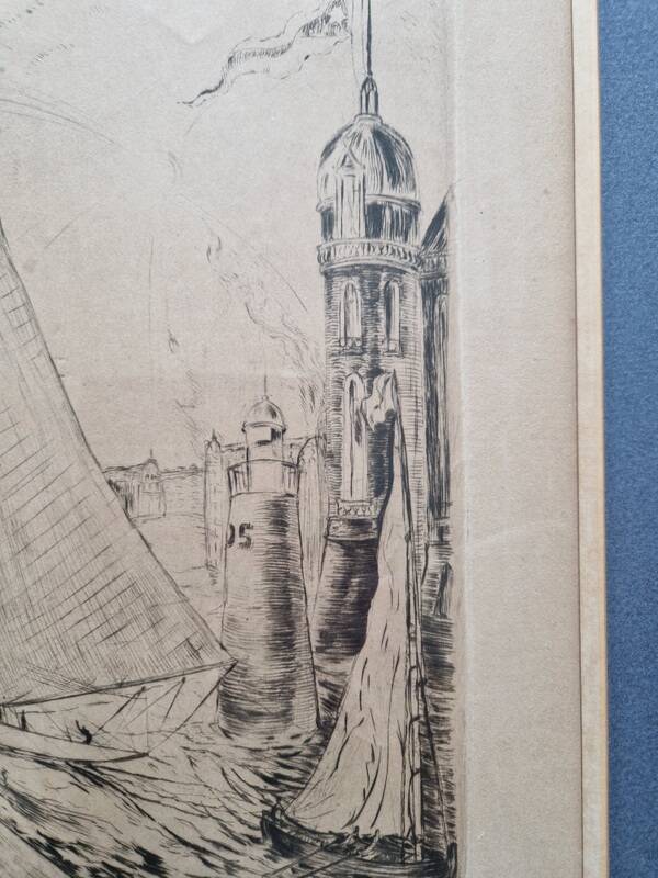 Herbert Lespinasse (1884-1972) - Engraving - The Departure of the Sailing Ship