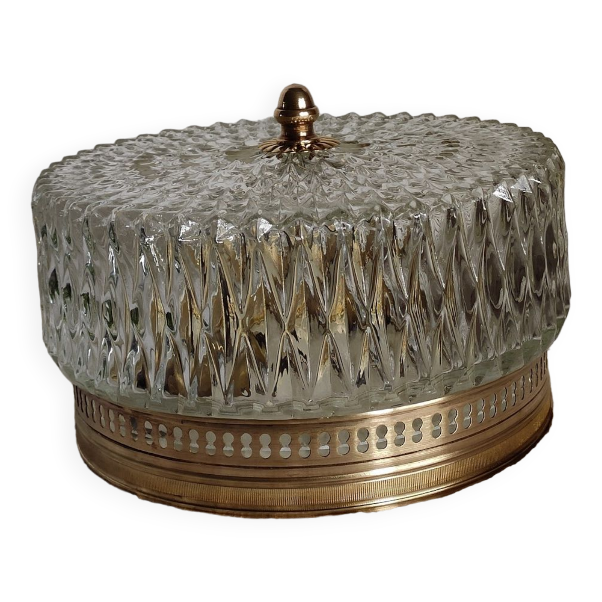 Ceiling lamp in glass and brass