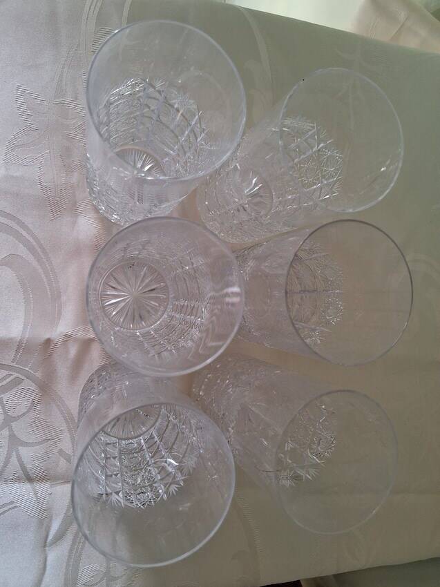 6 large Bohemian crystal whisky/cocktail glasses