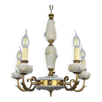 Capodimonte Art Nouveau Vintage Chandelier, 1930s