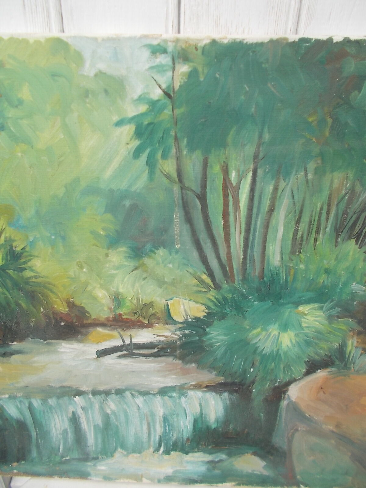 Painting landscape oil on canvas river 55 X 38cm