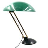 Lampe de table vintage verte et laiton, Italie 1960