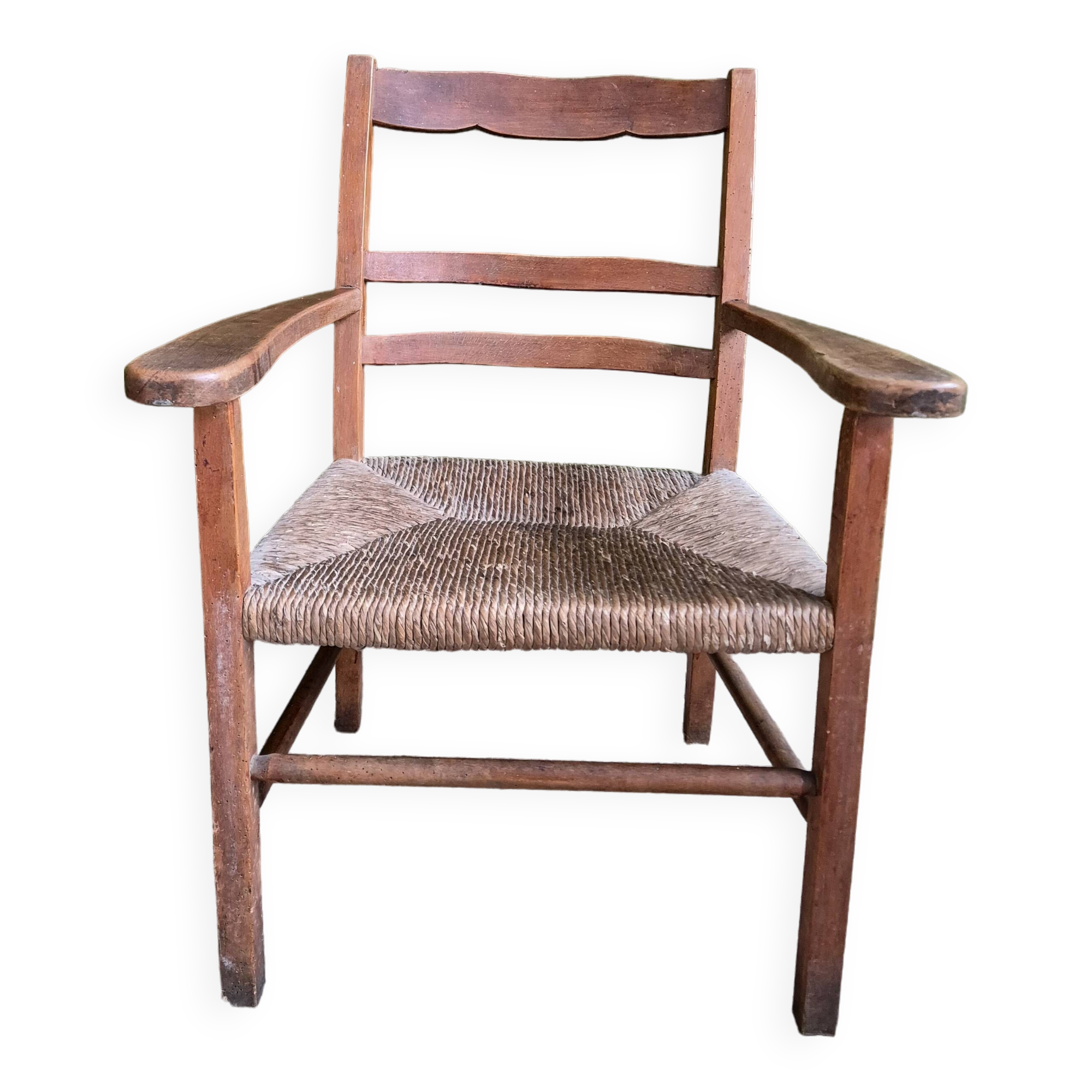 Straw and wood armchair