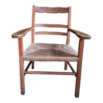 Fauteuil en paille et bois