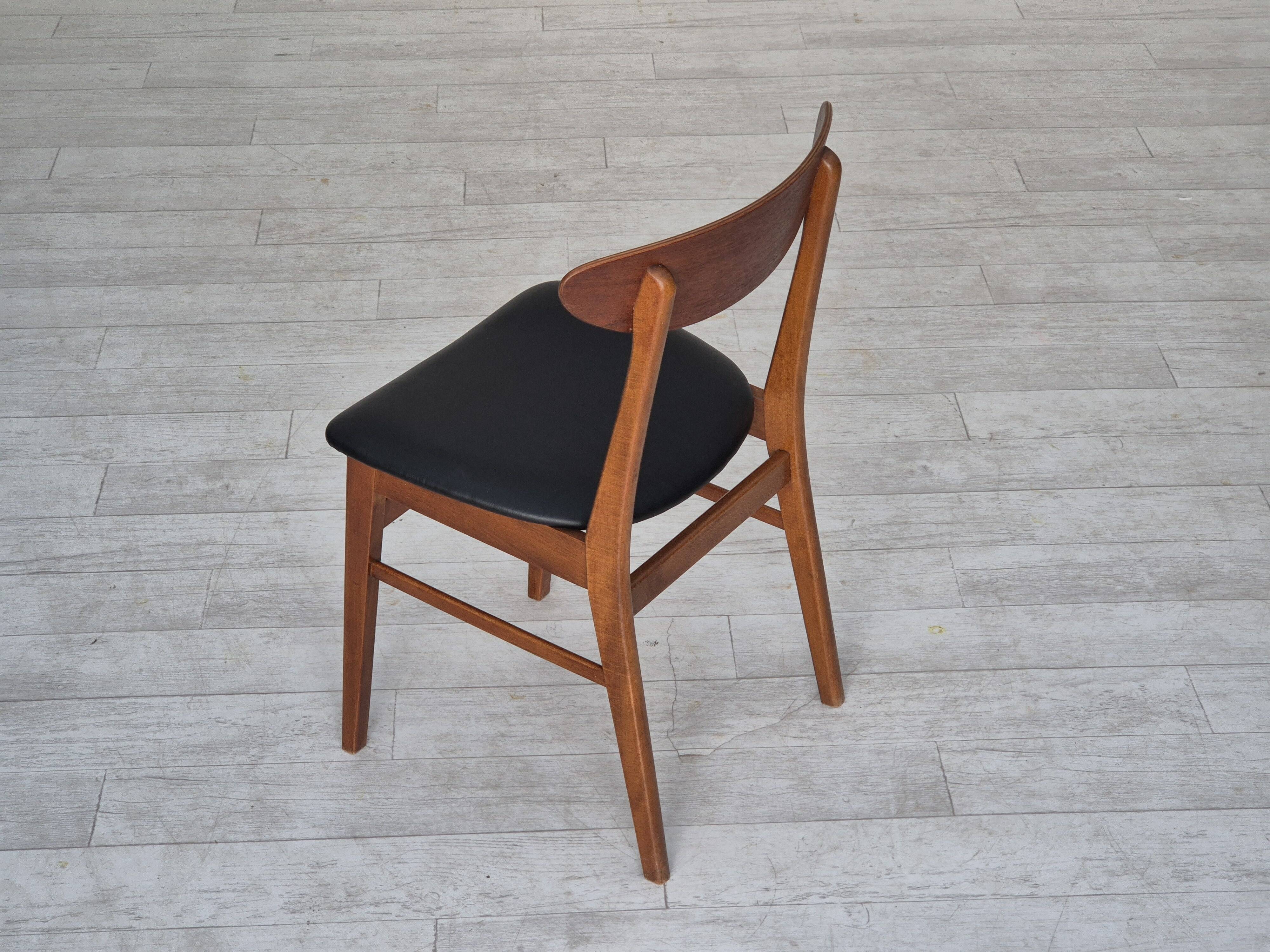 1960s, set of 4 Danish dining chairs by Farstrup, bent teak wood, reupholstered.