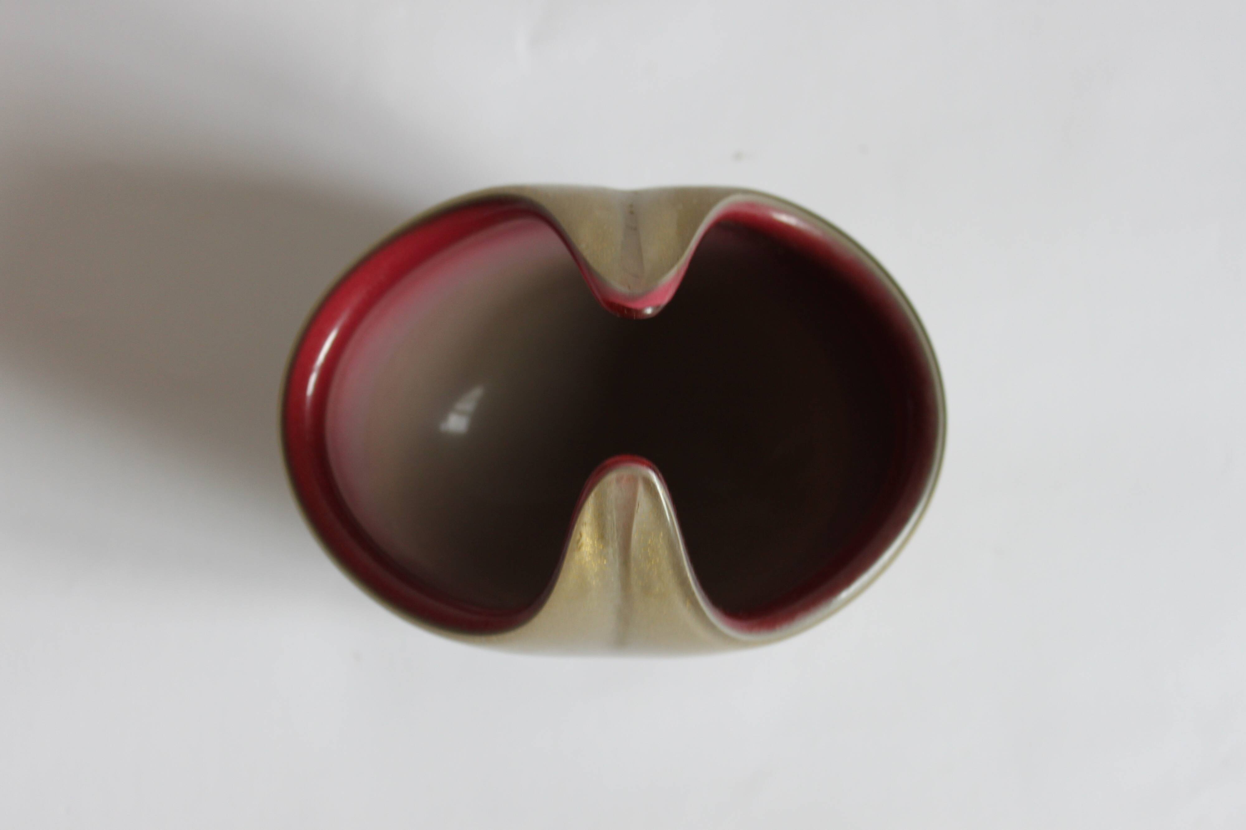 Horned aventurine and burgundy murano glass bowl, venice 1950s.