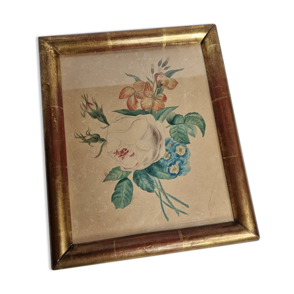 Dessin original encadré du début du XIXème siècle inspiré de l'oeuvre de Pierre-Joseph Redouté — Beyit