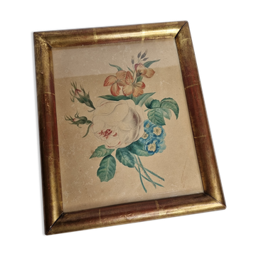 Original framed drawing from the beginning of the 19th century inspired by the work of Pierre-Joseph Redouté