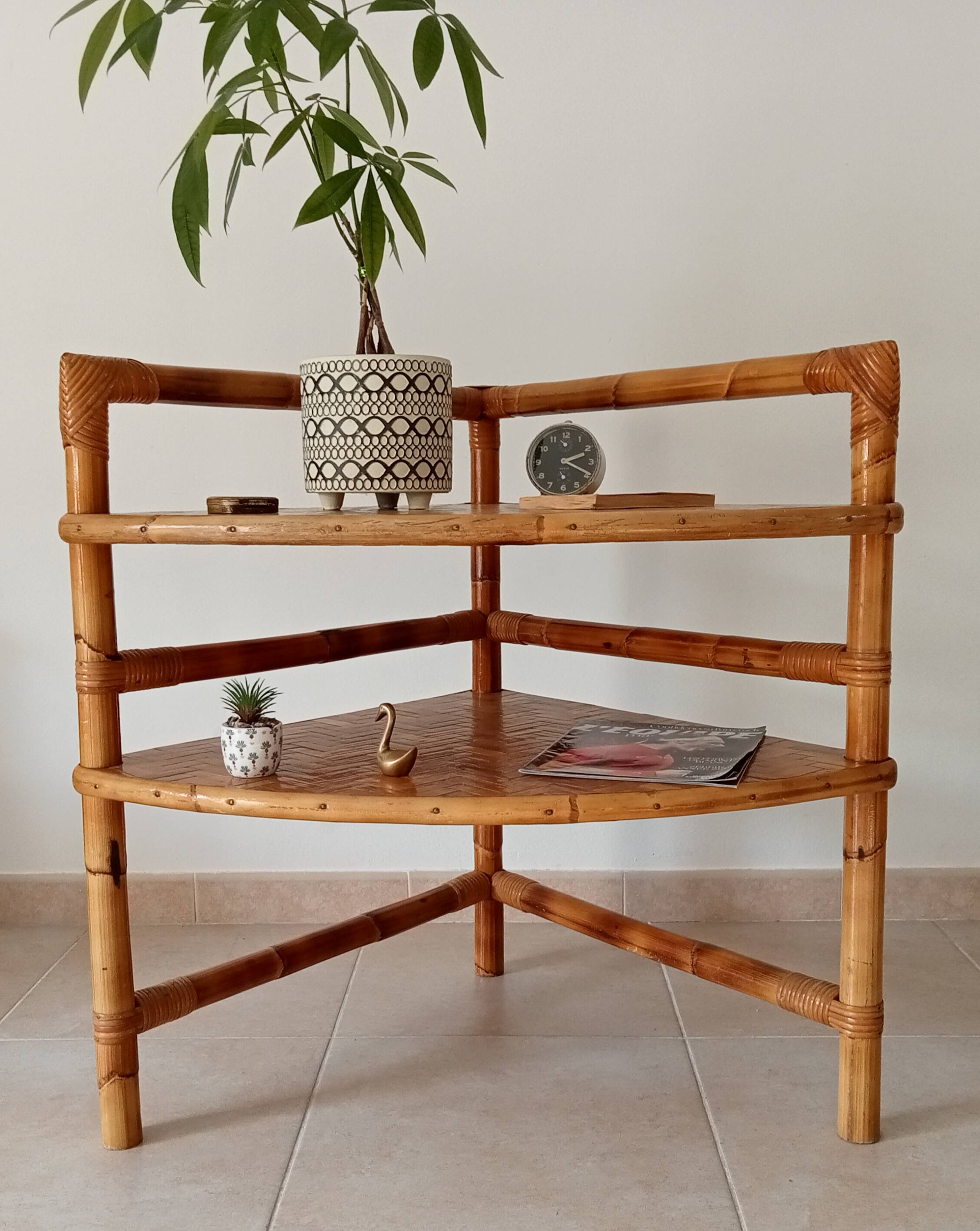 Bamboo and rattan corner table by Adrien Audoux and Frida Minet 1950s