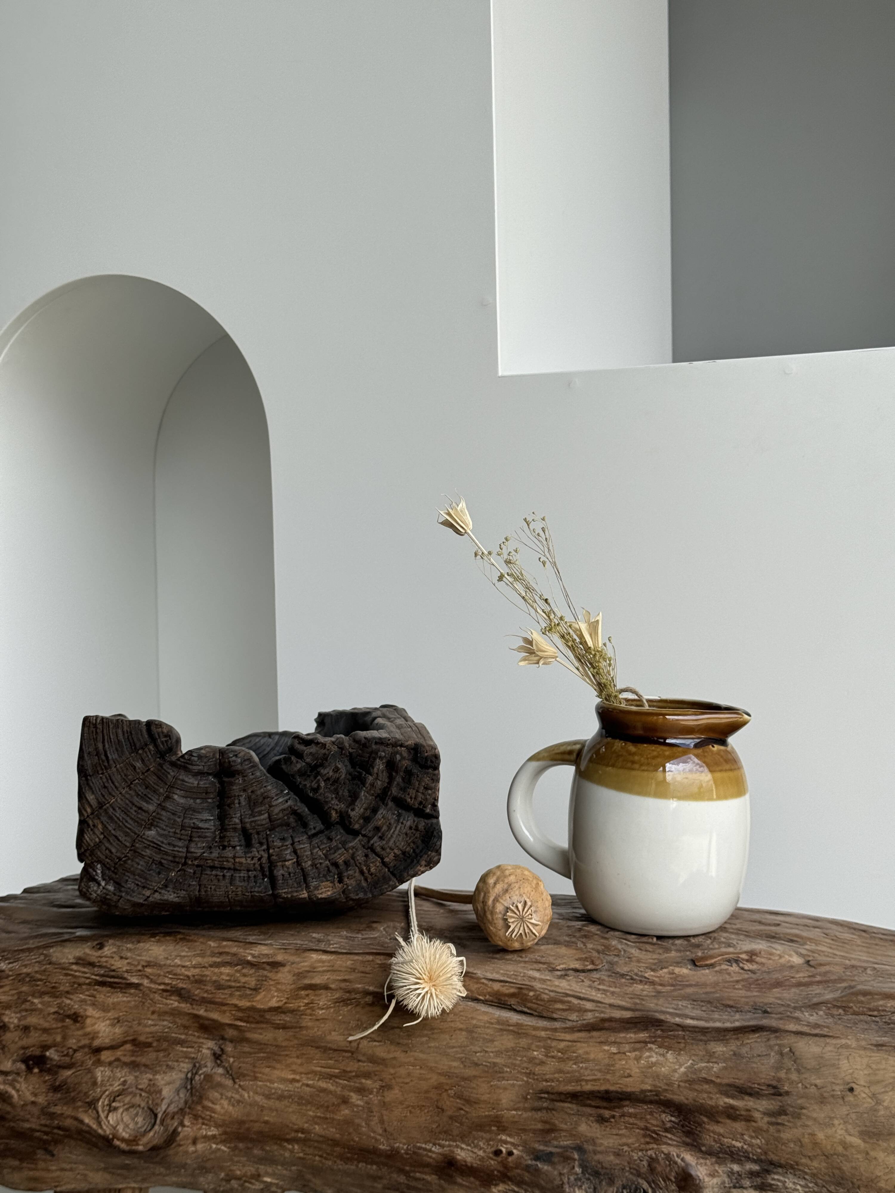 Small two-tone white and brown pitcher Made in China