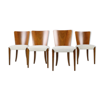 Set of four restored dining chairs model H-214 designed by Jindřich Halabala, 1950's.