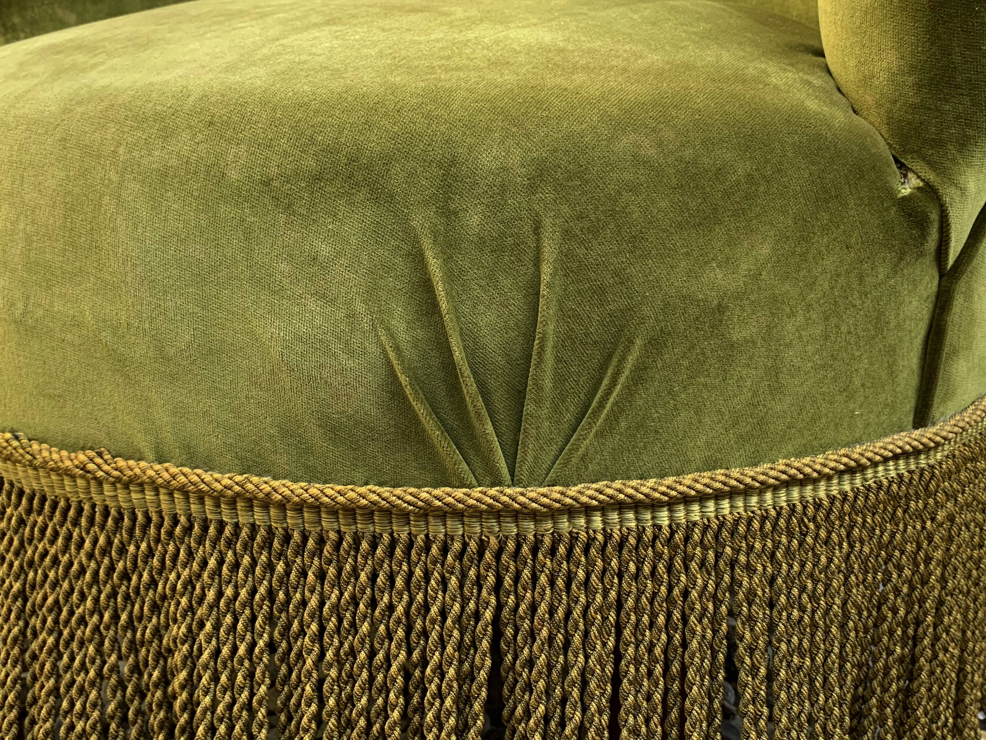 Vintage green velvet toad armchair