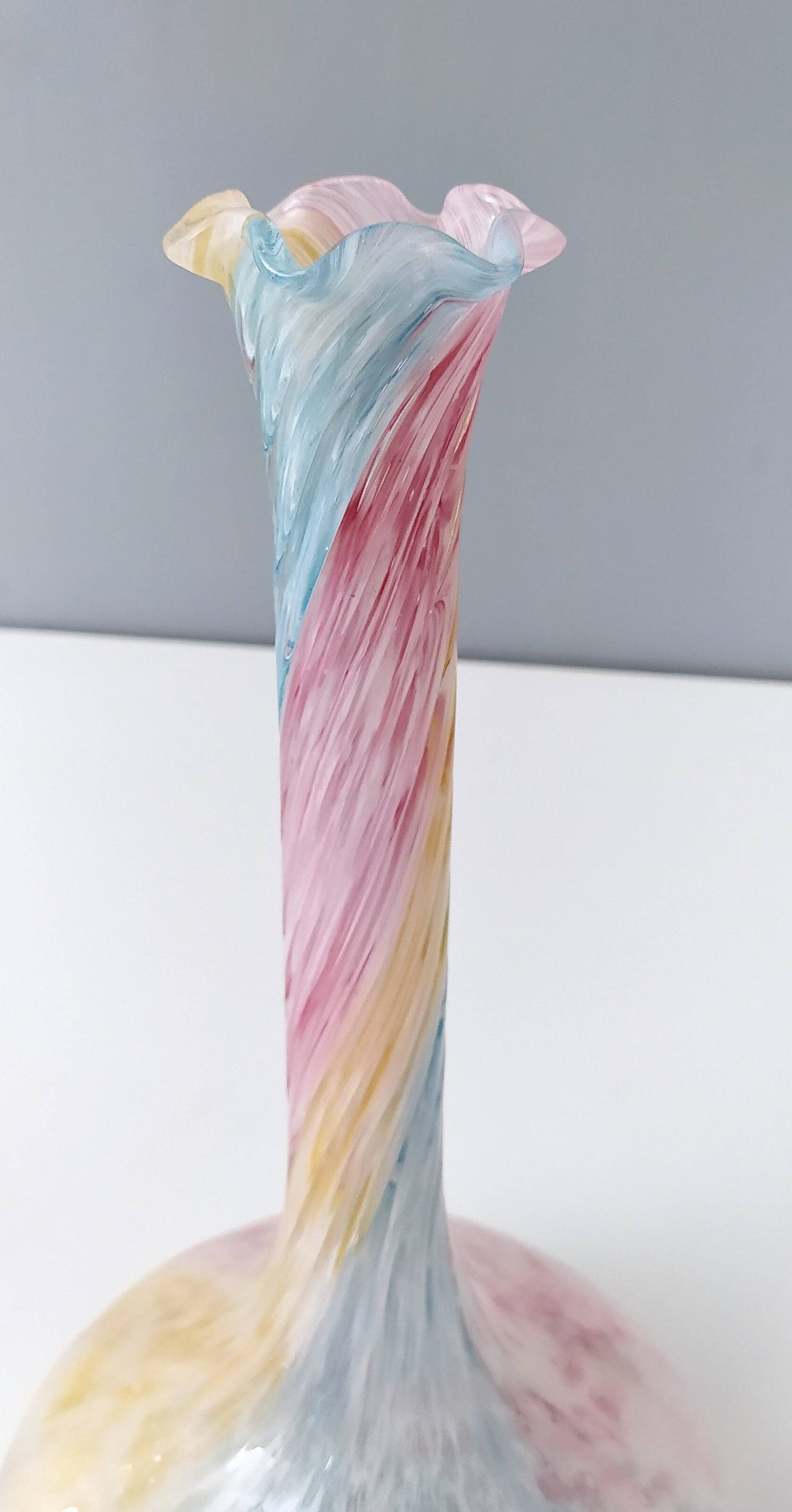 Pastel Pink Colors Polychrome Murano Glass Flower Vase, Italy