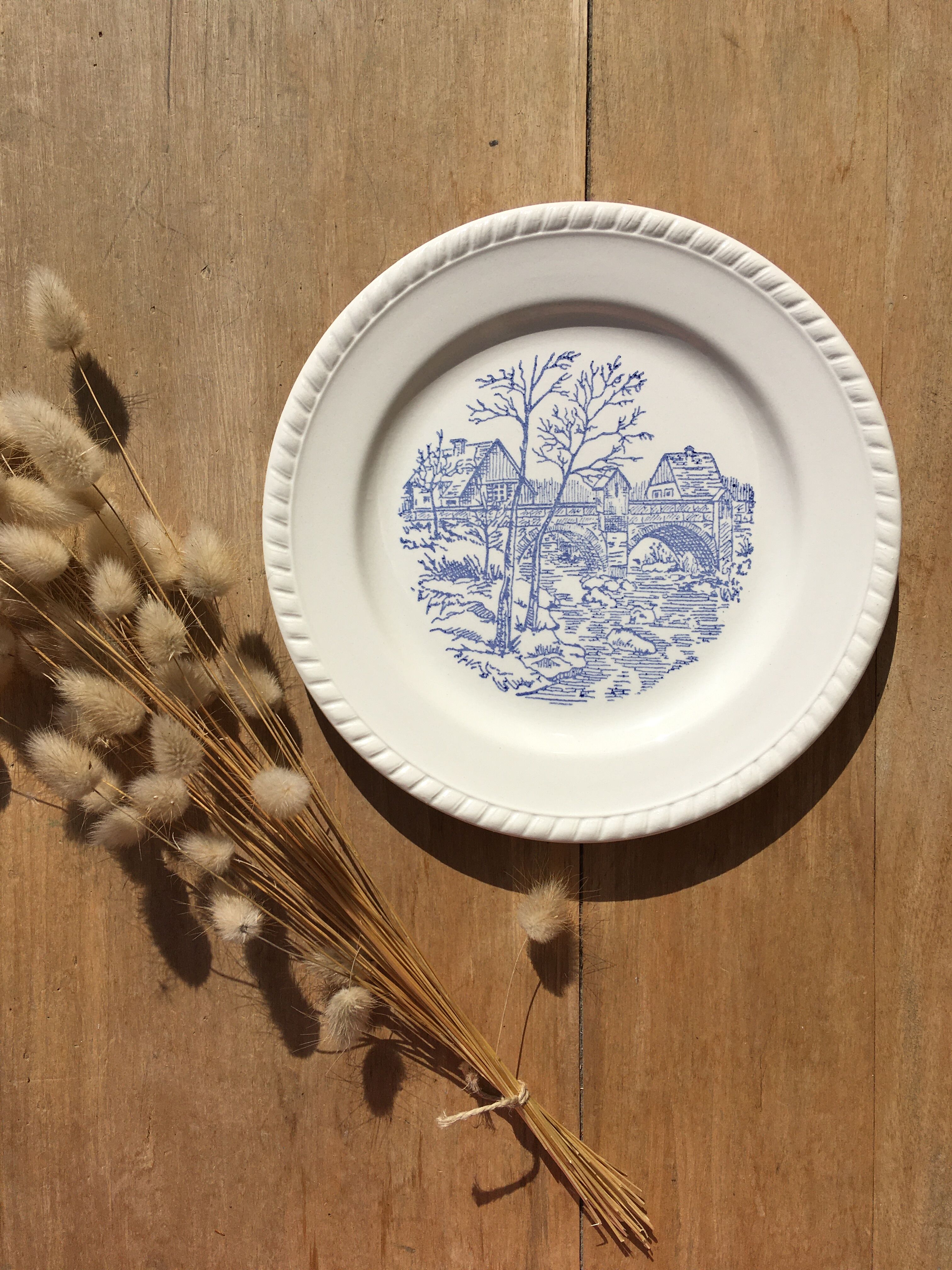 Blue landscape dessert plates