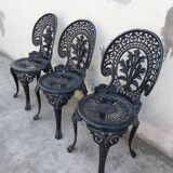 Series of 3 antique garden chairs