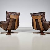 2 Leather and Oak Swivel Armchairs by Carl Straub, 1960s