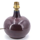 Purple ceramic lamp, silk lampshade, 70s