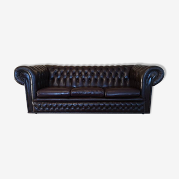 Bamboo brown leather chesterfield sofa