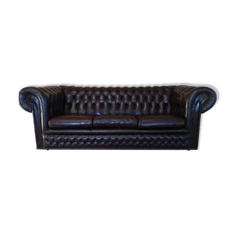 Bamboo brown leather chesterfield sofa