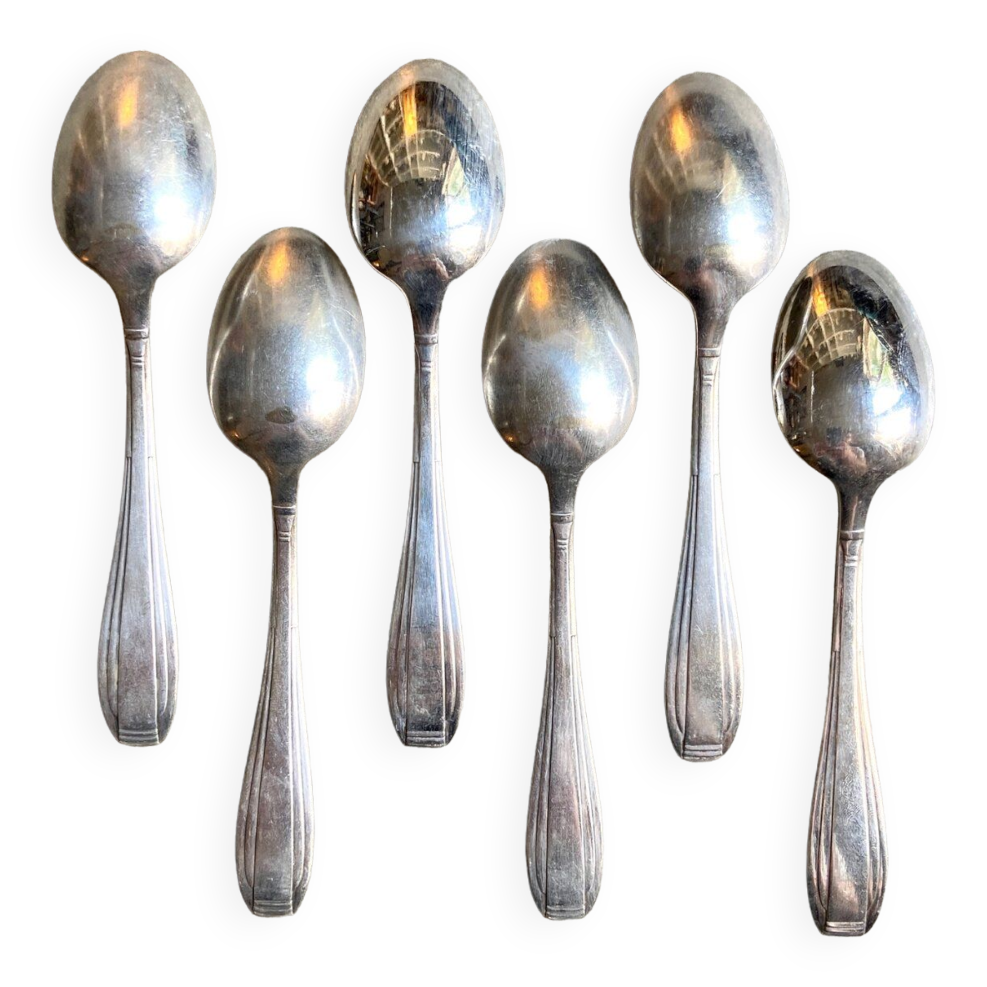 6 silver metal spoons