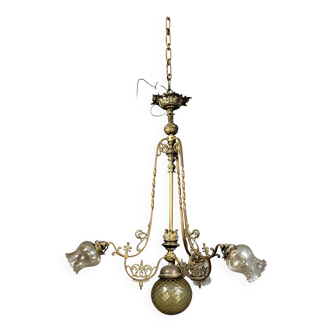 Large Napoleon III period chandelier in bronze and gilt brass