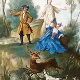 Large hunting painting after Oudry signed Dagher .oil on canvas framed