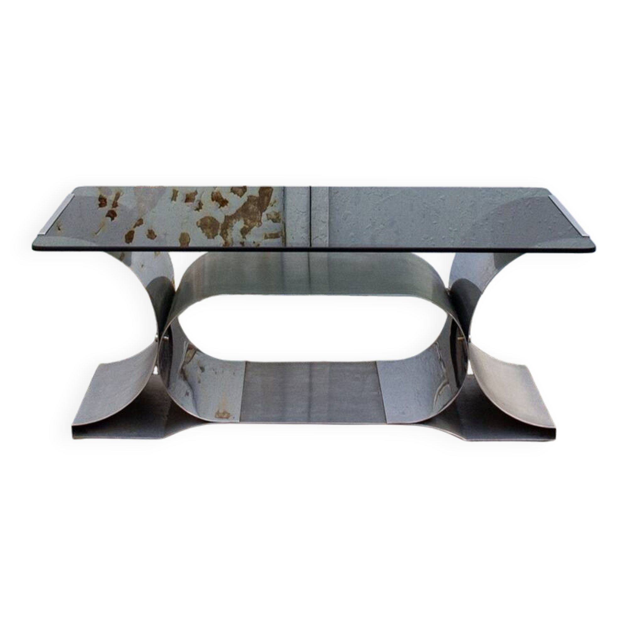 Tavolino in acciaio e vetro Space Age di Franco Costalonga per Studio Tecnico Mimo Leone Anni '70