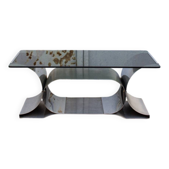 Table en acciaio et verre Space Age de Franco Costalonga par Studio Tecnico Mimo Leone Anni '70