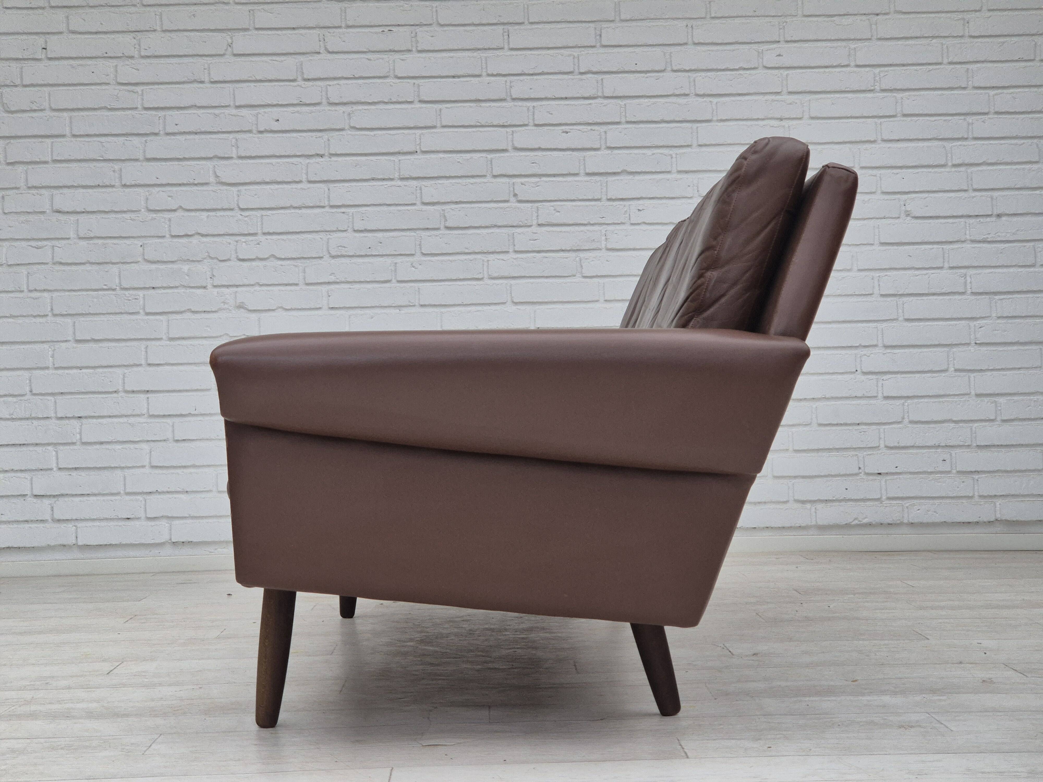1970s, Danish 3-seater sofa, original brown leather.