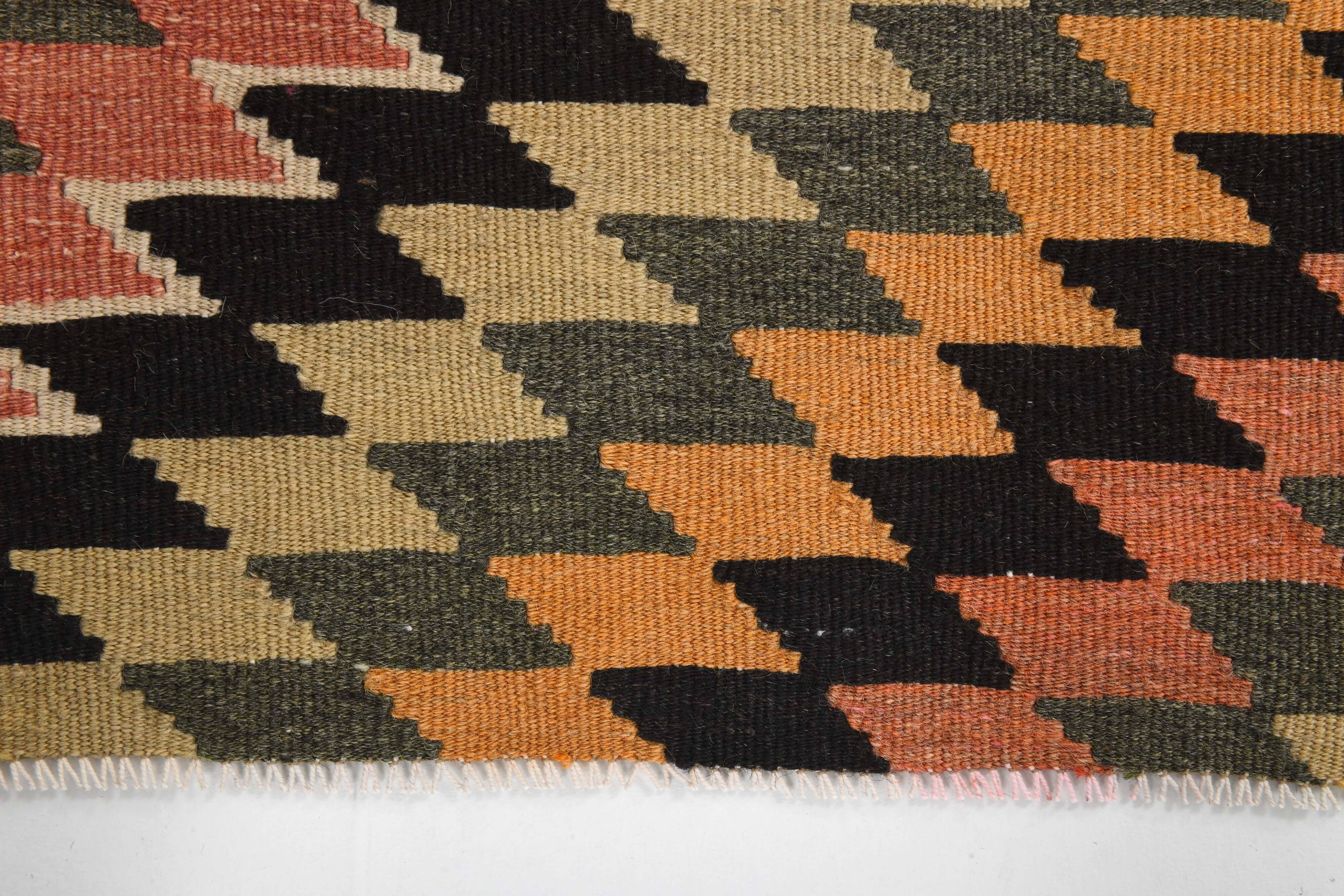 Orange Black Turkish Kilim Rug 170x259Cm SK 35353