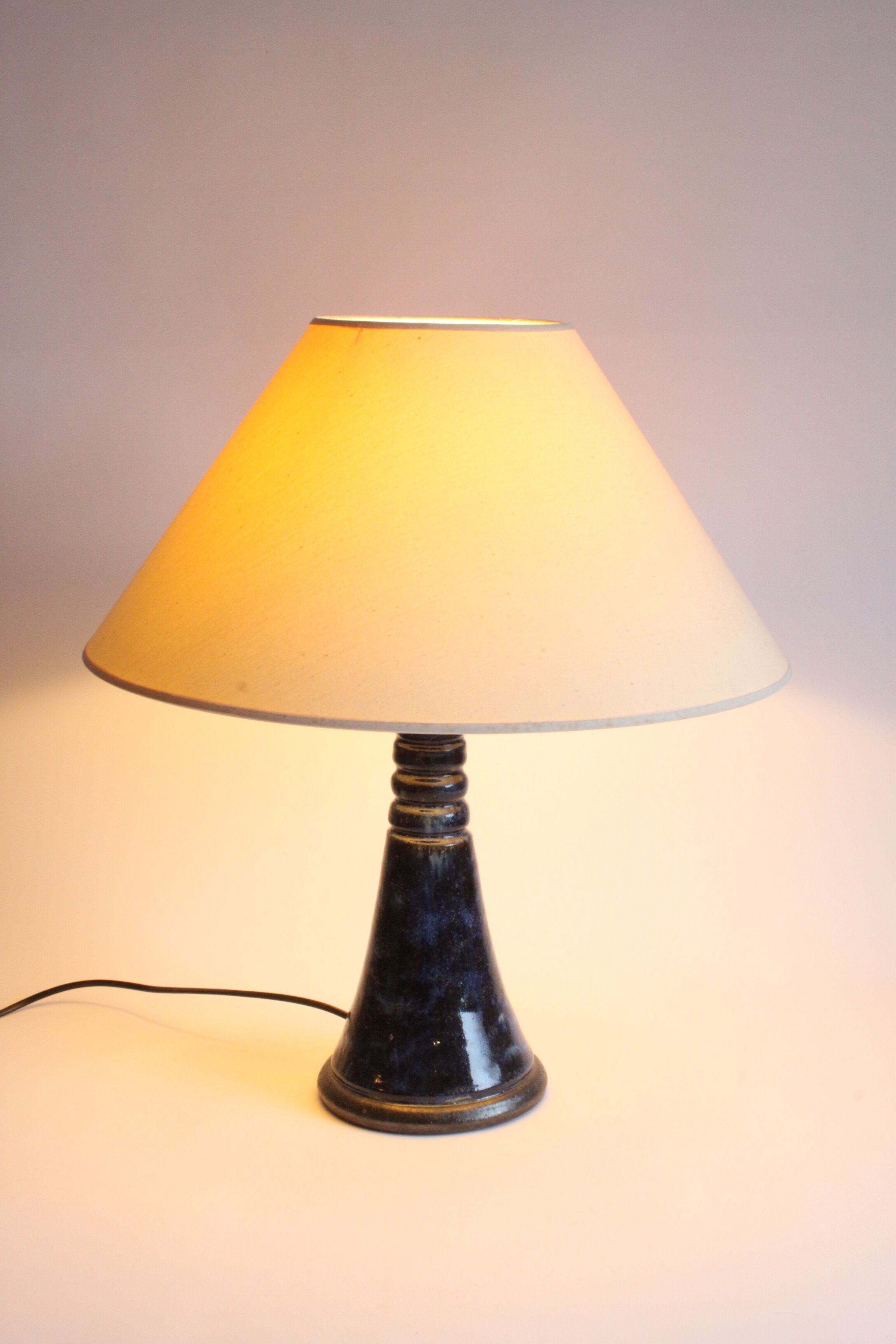 Lampe de table en céramique bleue de Poterie Dubois, Bouffioulx, Belgique années 1950