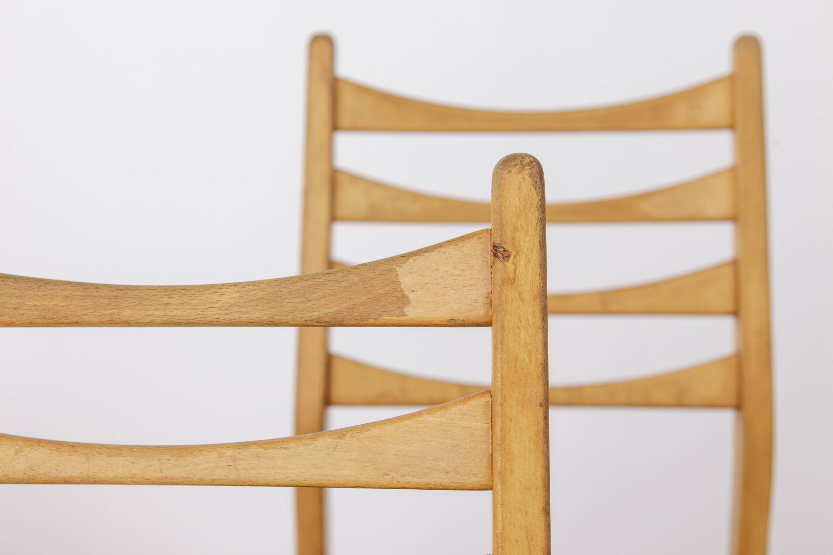 Ensemble de 4 chaises de salle à manger vintage années 1970 Allemagne, chaises en bois de hêtre, restaurées