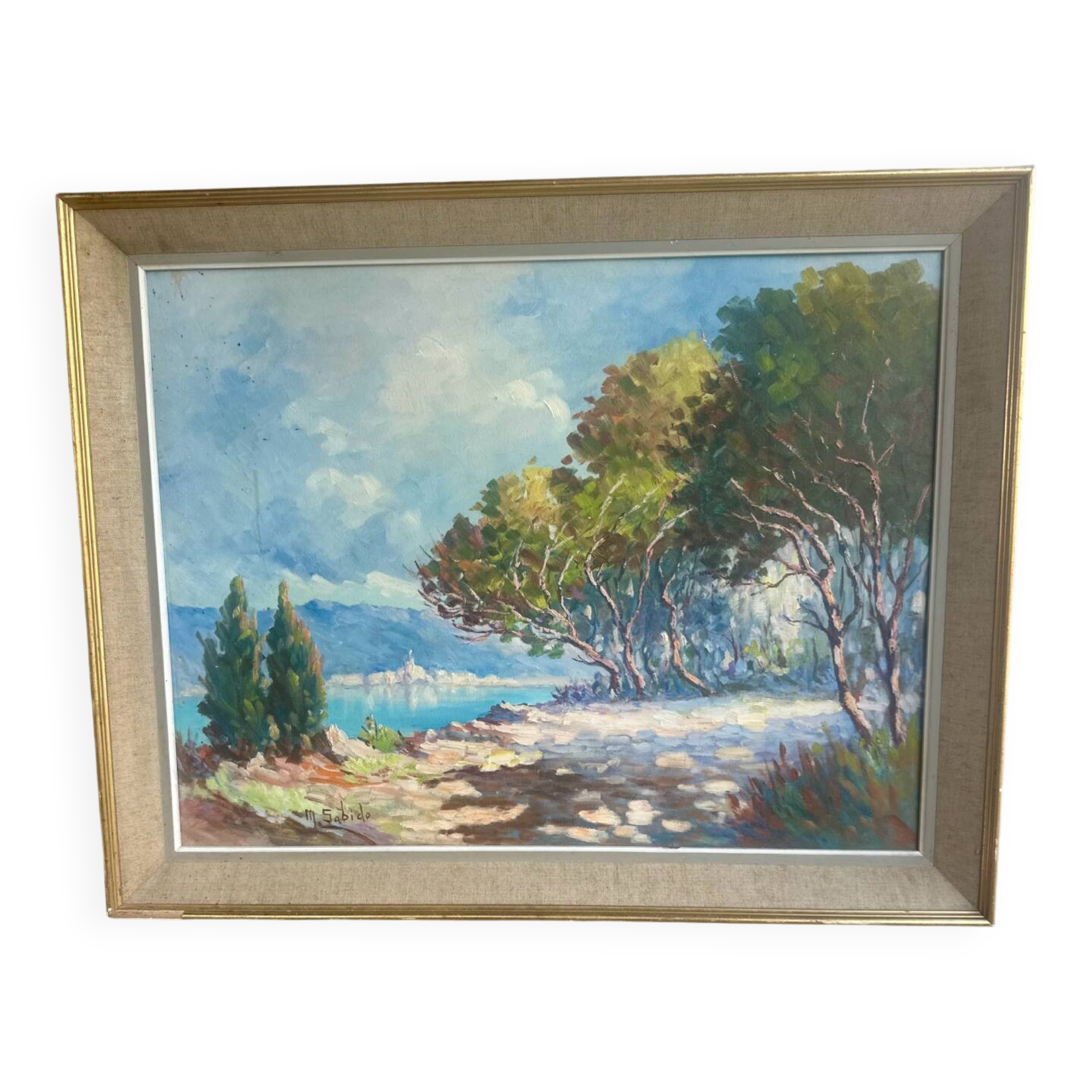 Mediterranean Landscape Painting Signed by Mr. Sabido