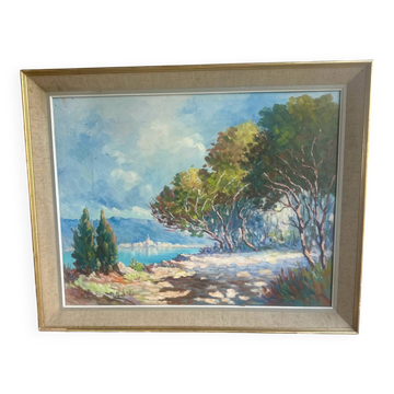 Mediterranean Landscape Painting Signed by Mr. Sabido