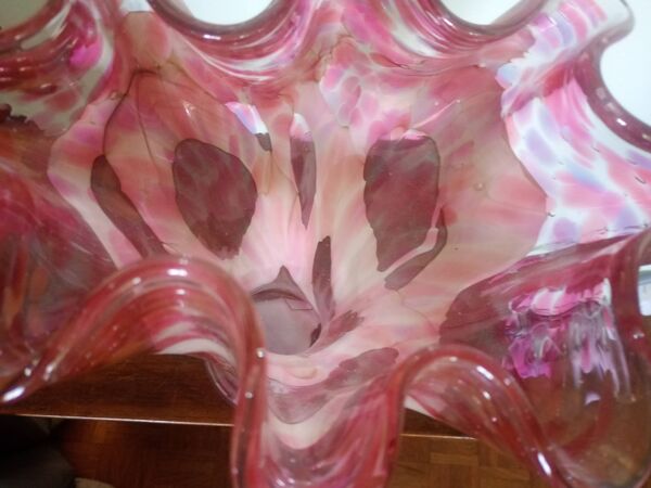 Grand vase corolle évasé 50cm - moucheté rose & blanc Design 70'