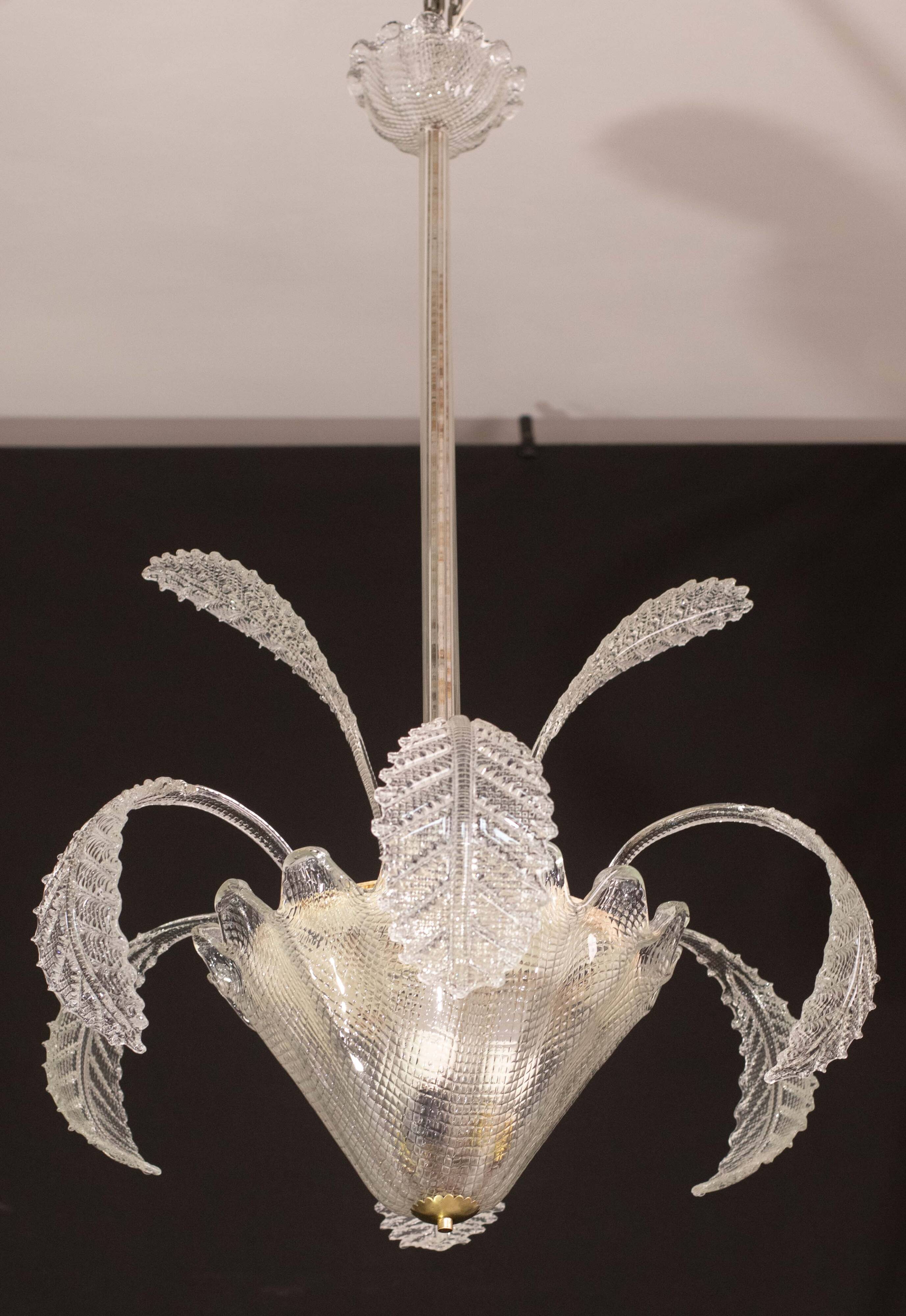 Art Decò, Barovier & Toso Chandelier, Murano Glass, 1950s
