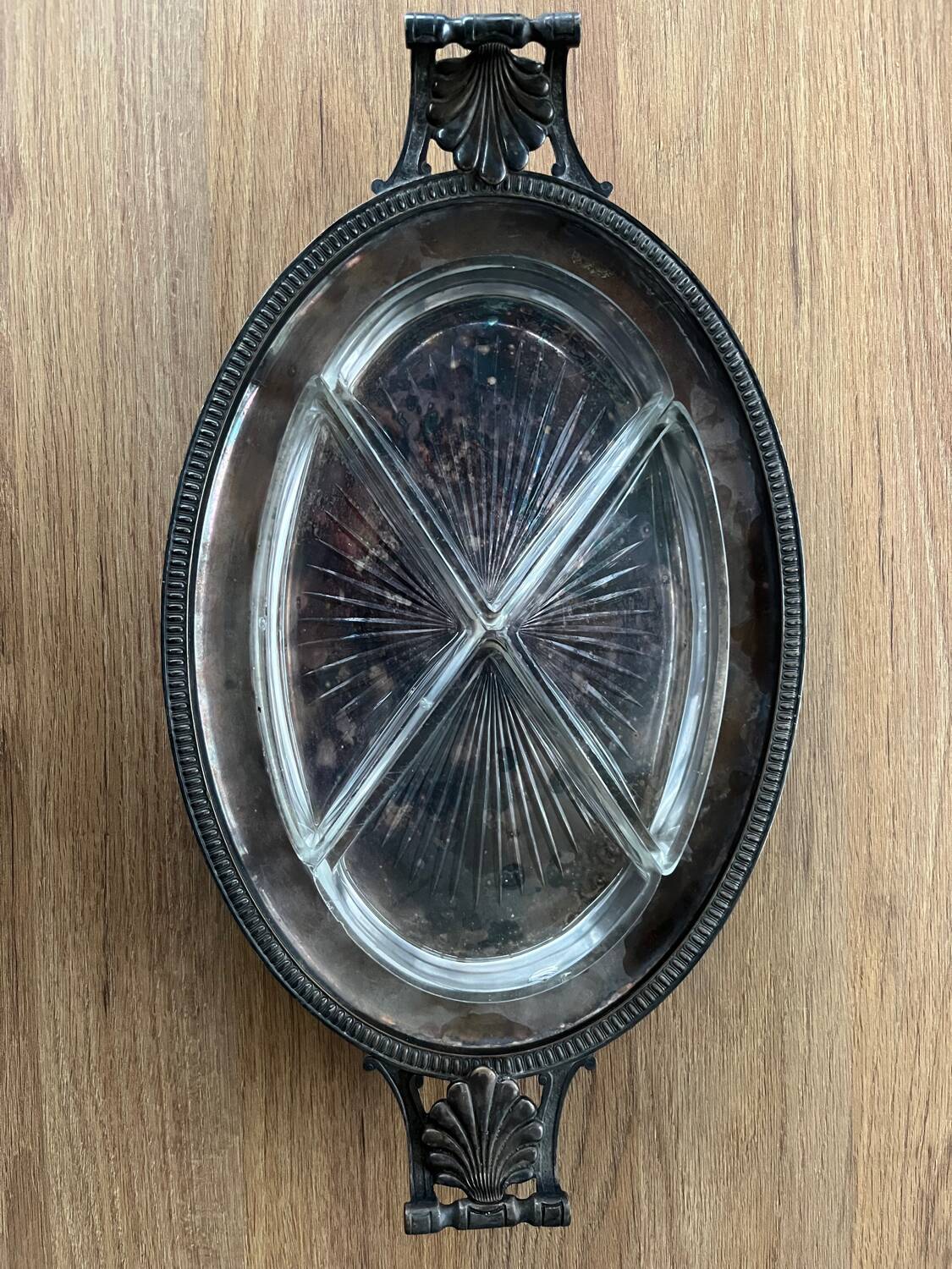 Vintage French-style serving set with 4 cut glass bowls
