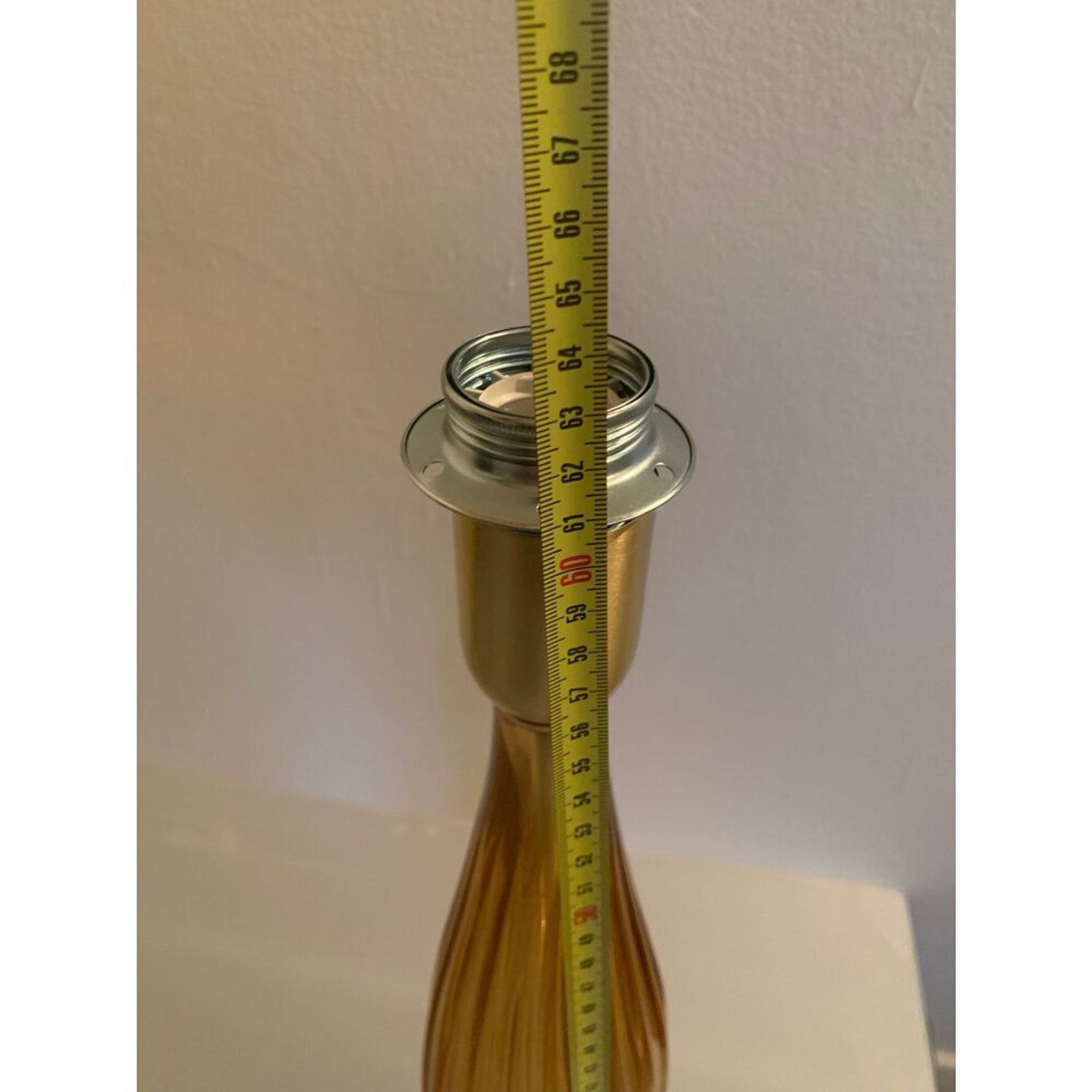 Amber and gold murano glass table lamps with bouclé lampshde
