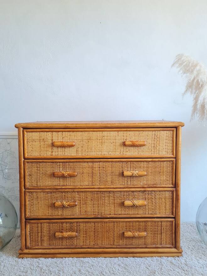 Commode en rotin, circa 1970