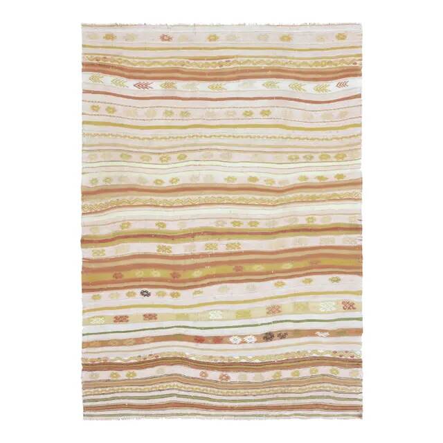 Tapis turc Oushak fait main en laine et coton orange des années 1970 137x194