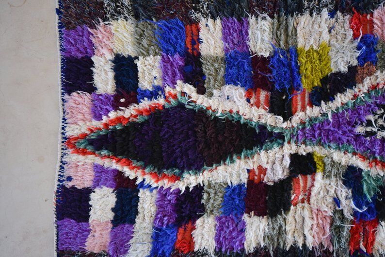 Boucherouite Moroccan rug in wool 180 cm x 60 cm