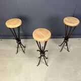 Vintage french wrought iron bar stools, 1960s - set of 3