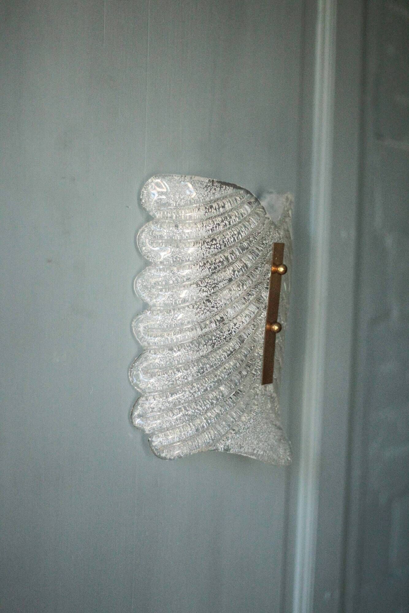 Fischer Leuchten vintage wall light, thick glass and brass wall sconce.