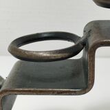 Sculptural candle holder patinated steel design 80s