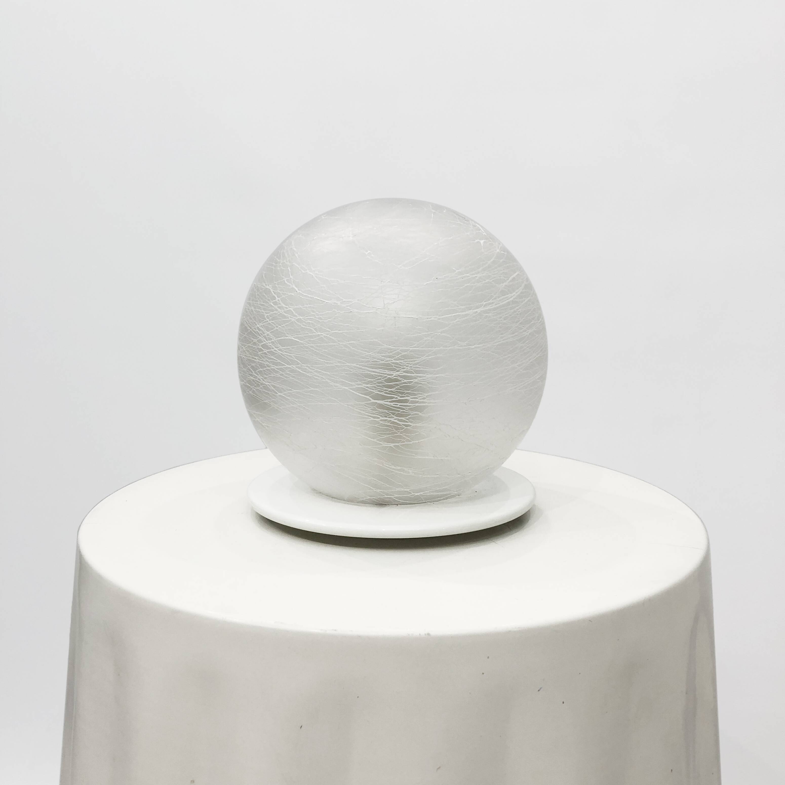 Pair of white murano sphere table lamps 1970s glass lights italian vintage